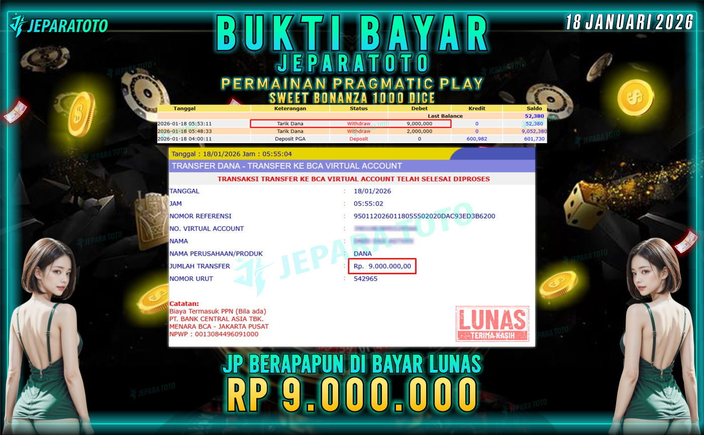 BUKTI KEMENANGAN MEMBER JEPARATOTO | SWEET BONANZA 1000 DICE