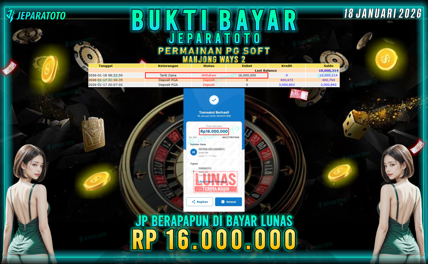 BUKTI KEMENANGAN MEMBER JEPARATOTO | MAHJONG WAYS 2