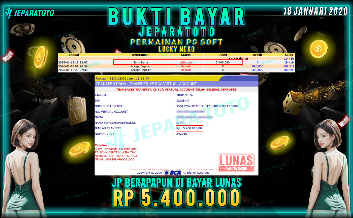 BUKTI KEMENANGAN MEMBER JEPARATOTO | LUCKY NEKO