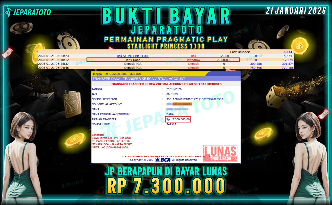 BUKTI KEMENANGAN MEMBER JEPARATOTO | STARLIGHT PRINCESS 1000