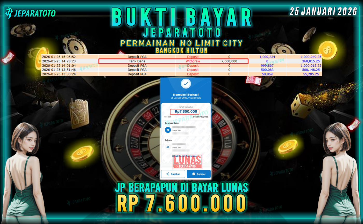 BUKTI KEMENANGAN MEMBER JEPARATOTO | BANGKOK HILTON