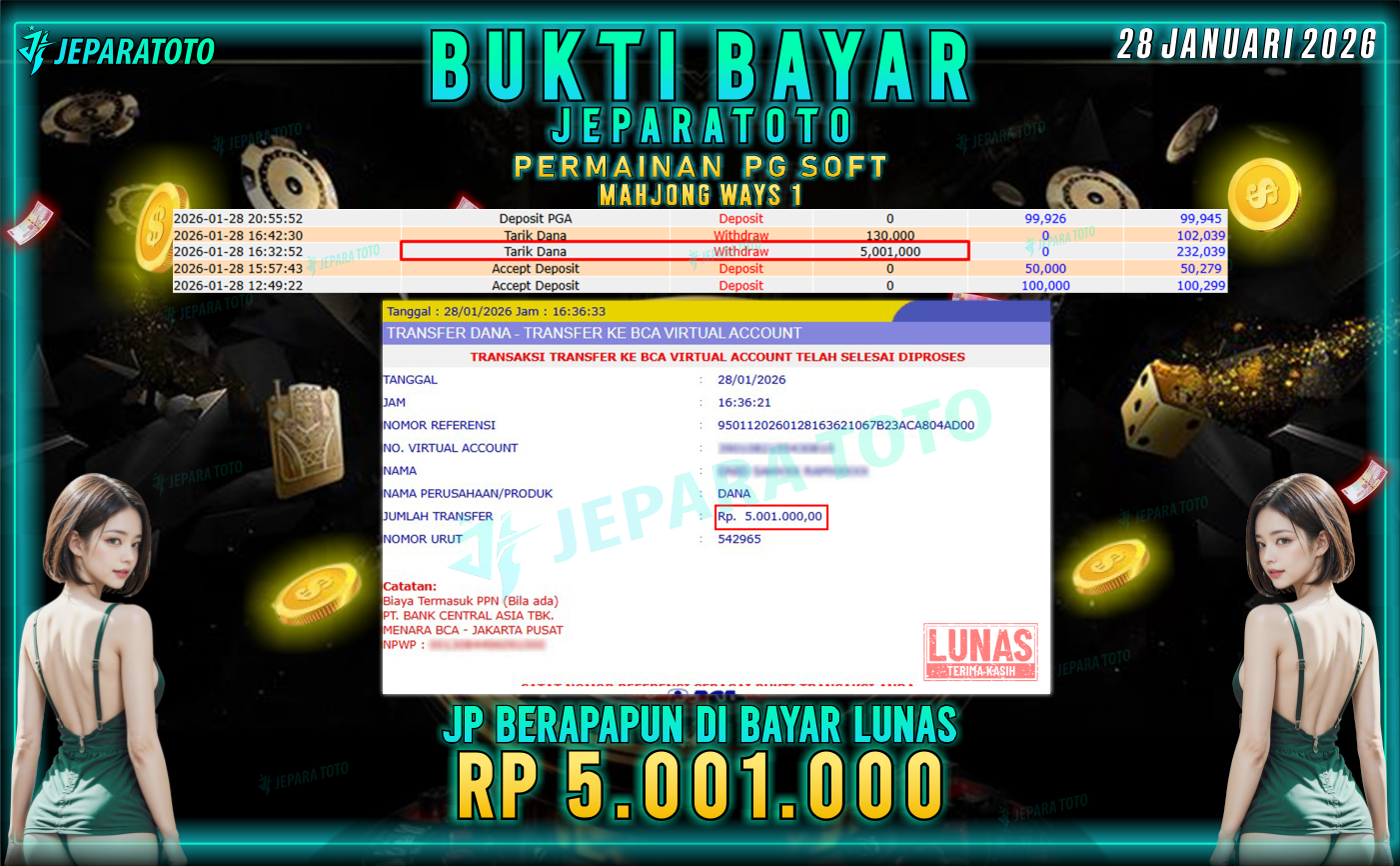 BUKTI KEMENANGAN MEMBER JEPARATOTO | MAHJONG WAYS 1