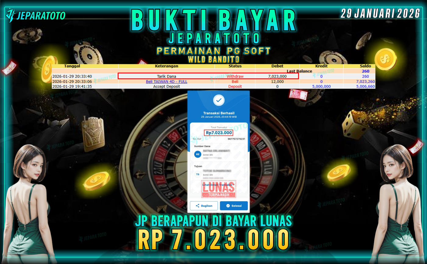 BUKTI KEMENANGAN MEMBER JEPARATOTO | WILD BANDITO