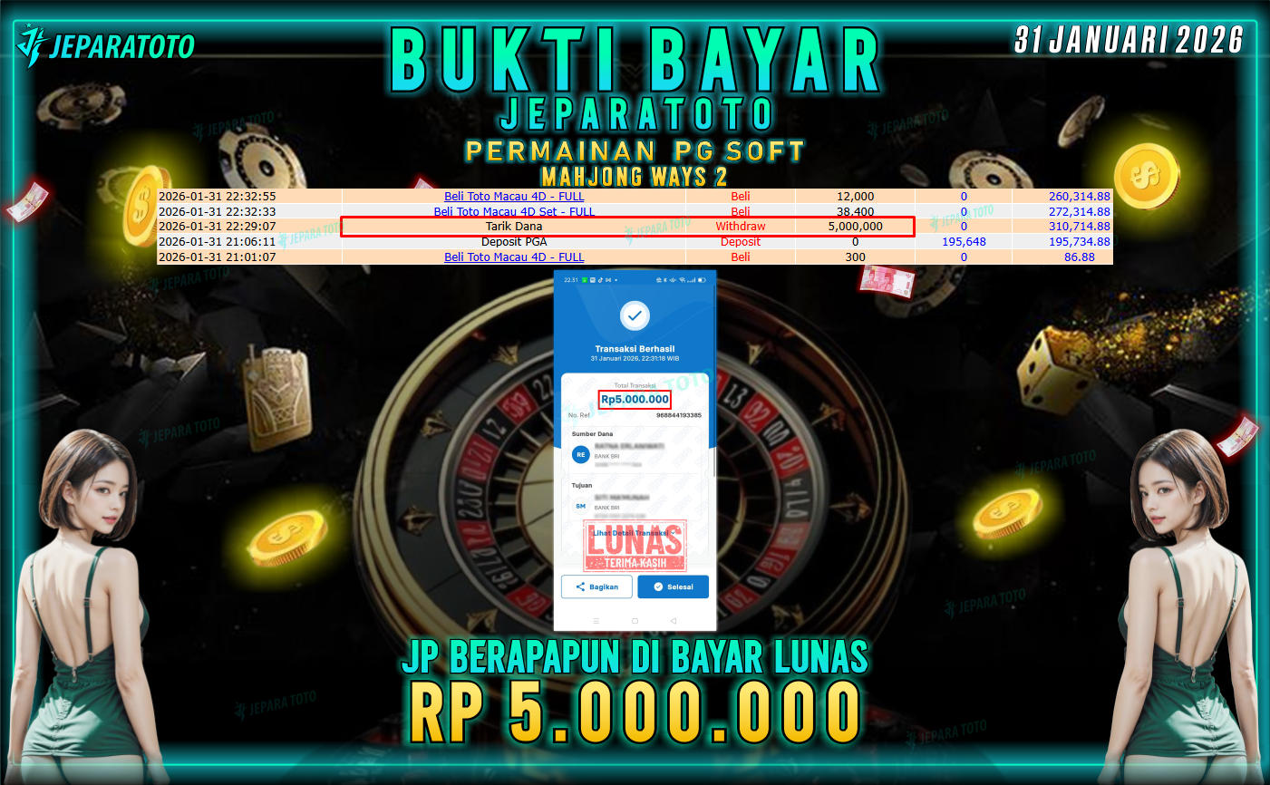 BUKTI KEMENANGAN MEMBER JEPARATOTO | MAHJONG WAYS 2