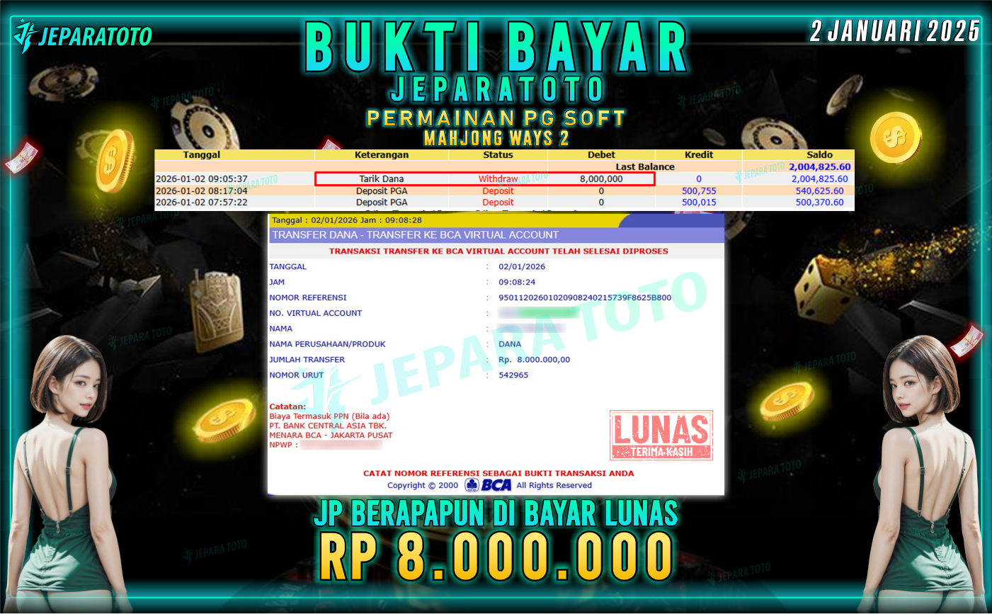 BUKTI KEMENANGAN MEMBER JEPARATOTO | MAHJONG WAYS 2