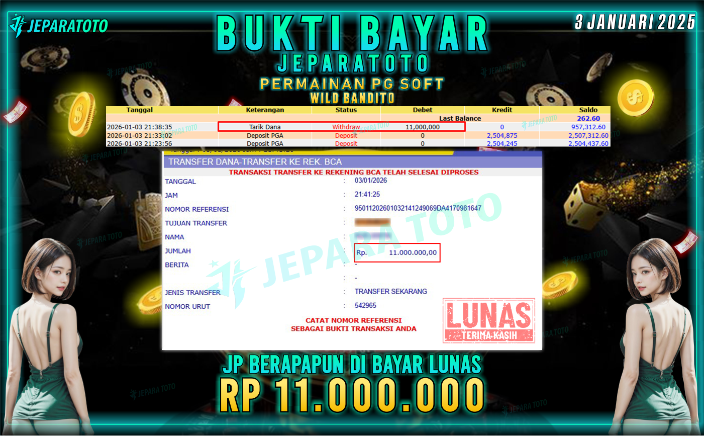 BUKTI KEMENANGAN MEMBER JEPARATOTO | WILD BANDITO