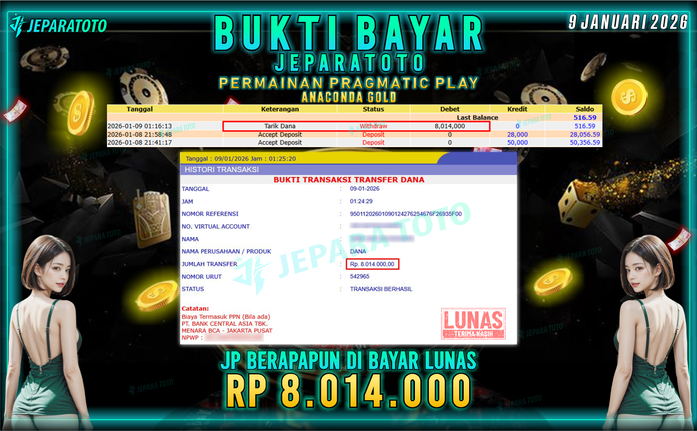 BUKTI KEMENANGAN MEMBER JEPARATOTO | ANACONDA GOLD