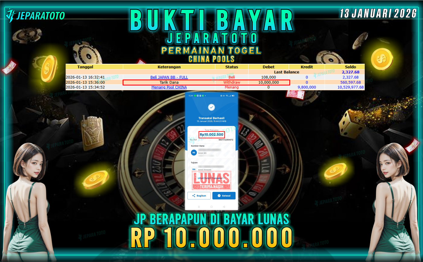 BUKTI KEMENANGAN MEMBER JEPARATOTO | CHINA POOLS