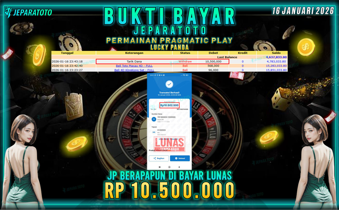 BUKTI KEMENANGAN MEMBER JEPARATOTO | LUCKY PANDA