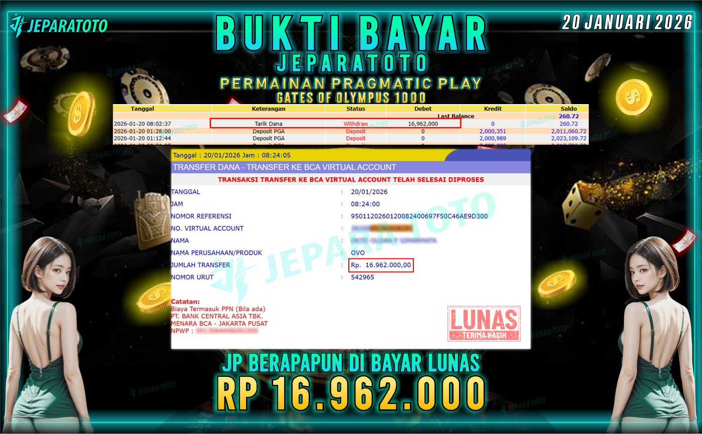 BUKTI KEMENANGAN MEMBER JEPARATOTO | GATES OF OLYMPUS 1000