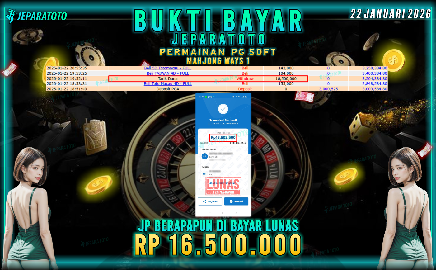 BUKTI KEMENANGAN MEMBER JEPARATOTO | MAHJONG WAYS 1