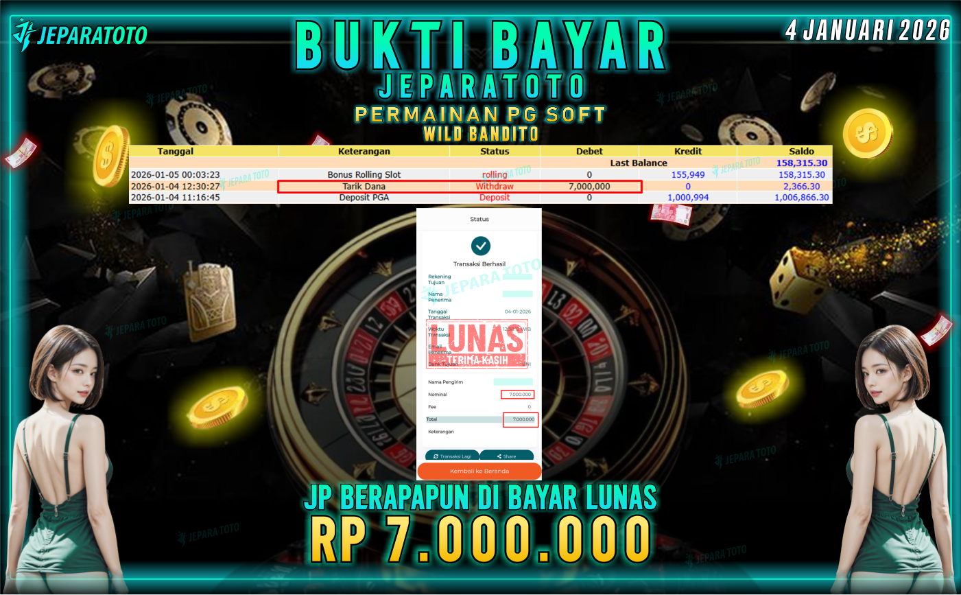 BUKTI KEMENANGAN MEMBER JEPARATOTO | WILD BANDITO