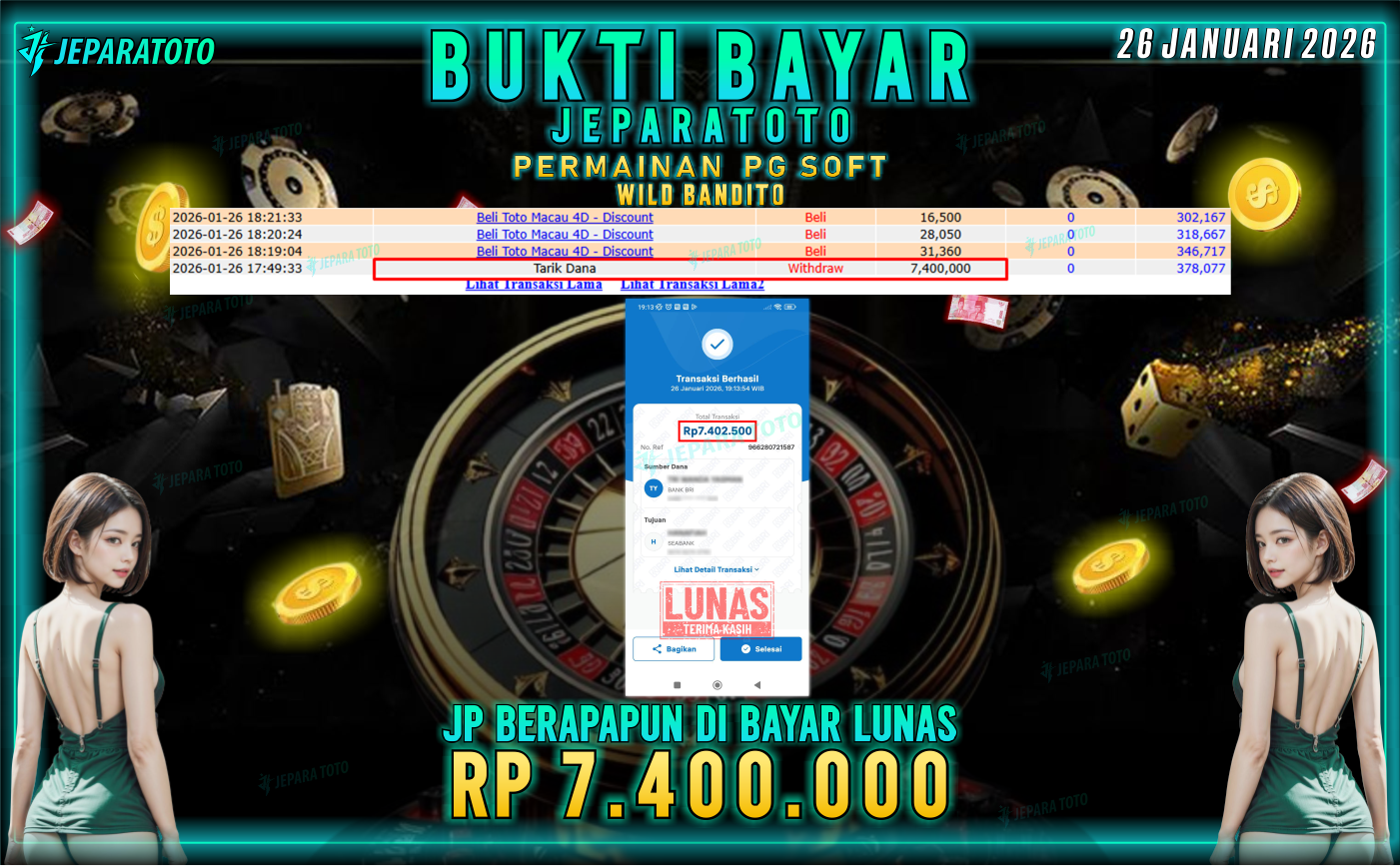 BUKTI KEMENANGAN MEMBER JEPARATOTO | WILD BANDITO