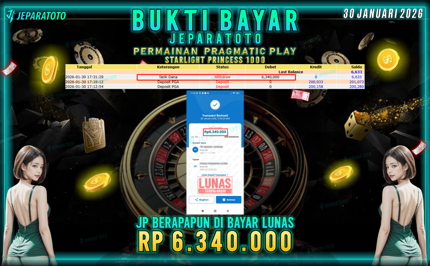 BUKTI KEMENANGAN MEMBER JEPARATOTO | STARLIGHT PRINCESS 1000