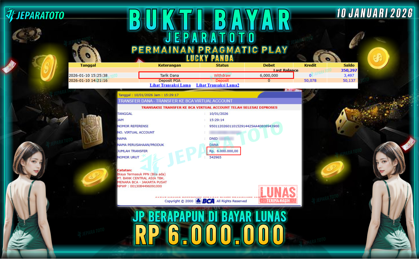 BUKTI KEMENANGAN MEMBER JEPARATOTO | LUCKY PANDA