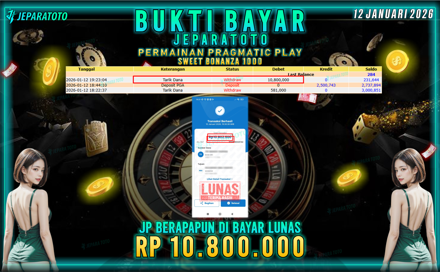 BUKTI KEMENANGAN MEMBER JEPARATOTO | SWEET BONANZA 1000