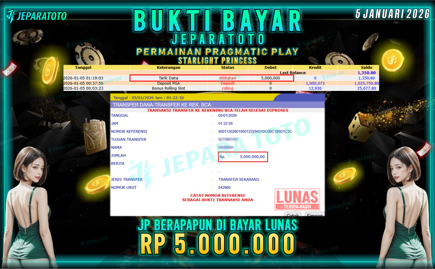 BUKTI KEMENANGAN MEMBER JEPARATOTO | STARLIGHT PRINCESS