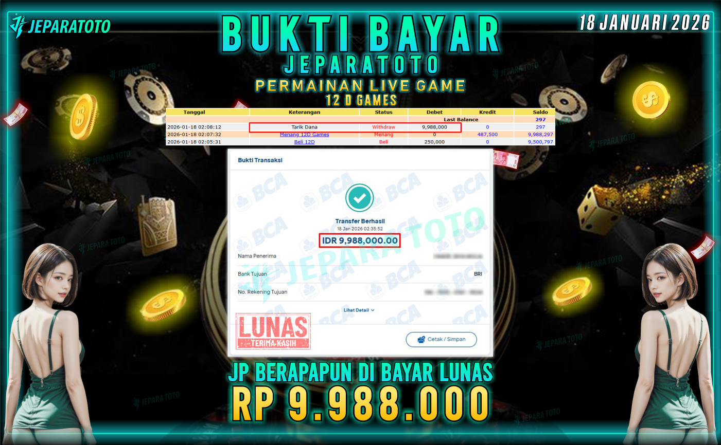 BUKTI KEMENANGAN MEMBER JEPARATOTO | 12 D GAMES