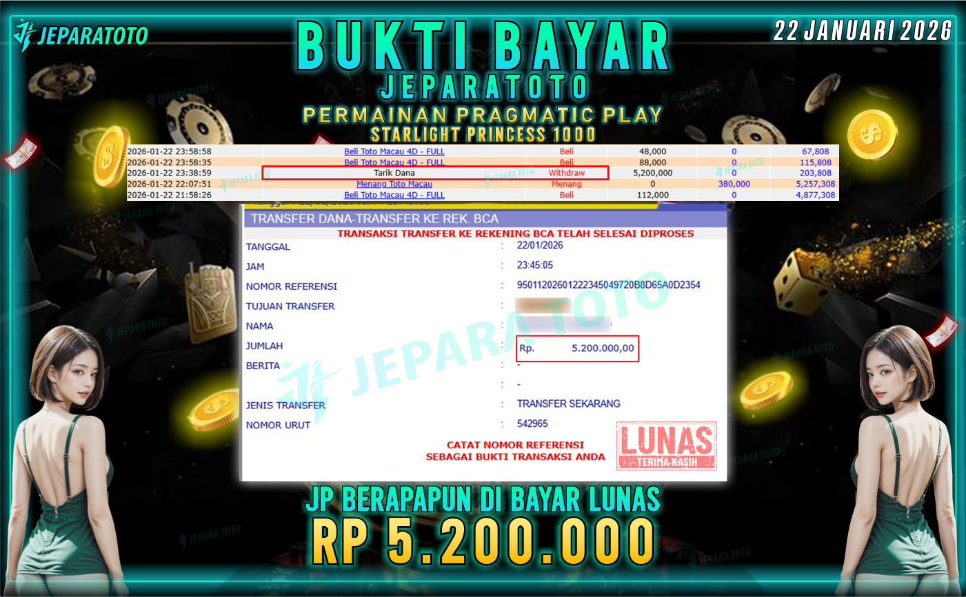 BUKTI KEMENANGAN MEMBER JEPARATOTO | STARLIGHT PRINCESS 1000