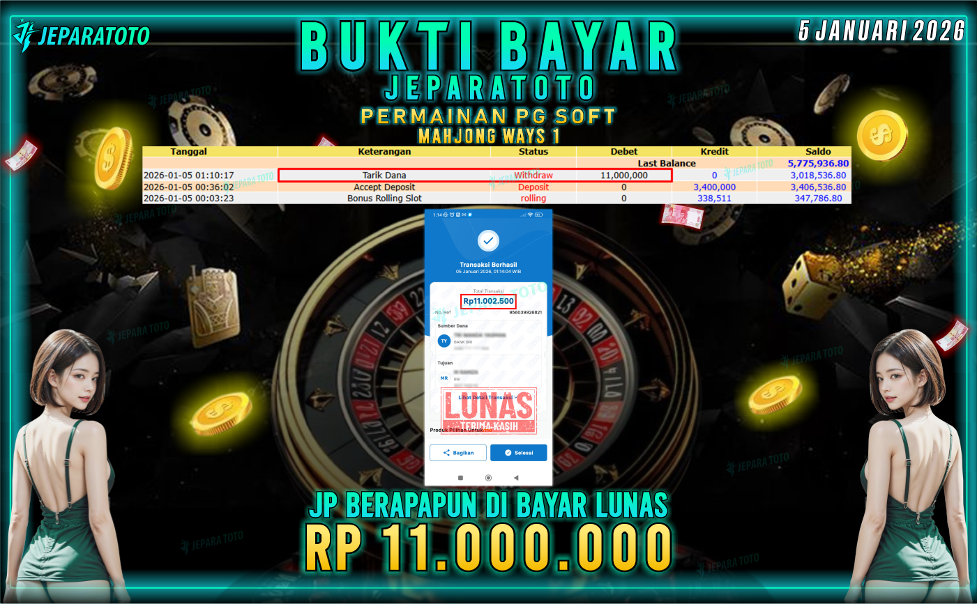 BUKTI KEMENANGAN MEMBER JEPARATOTO | MAHJONG WAYS 1