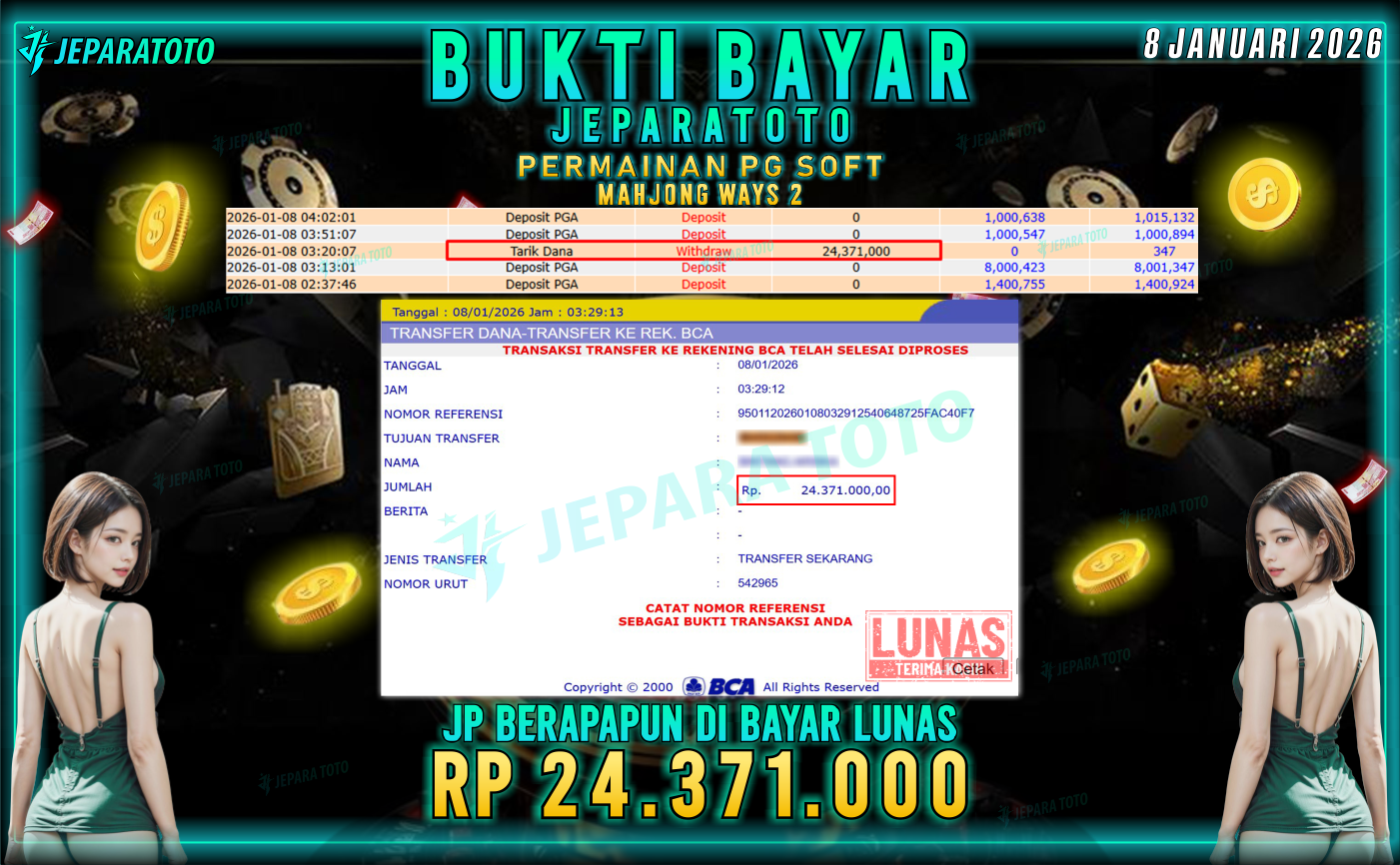 BUKTI KEMENANGAN MEMBER JEPARATOTO | MAHJONG WAYS 2