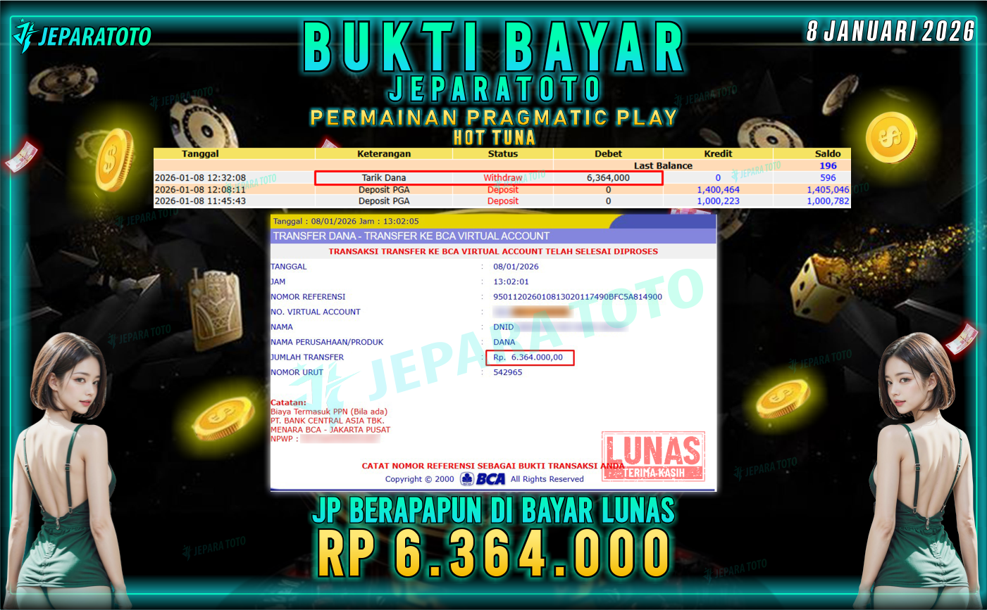 BUKTI KEMENANGAN MEMBER JEPARATOTO | HOT TUNA