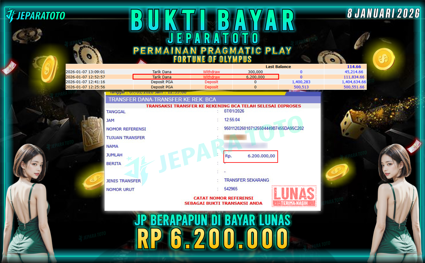 BUKTI KEMENANGAN MEMBER JEPARATOTO | FORTUNE OF OLYMPUS