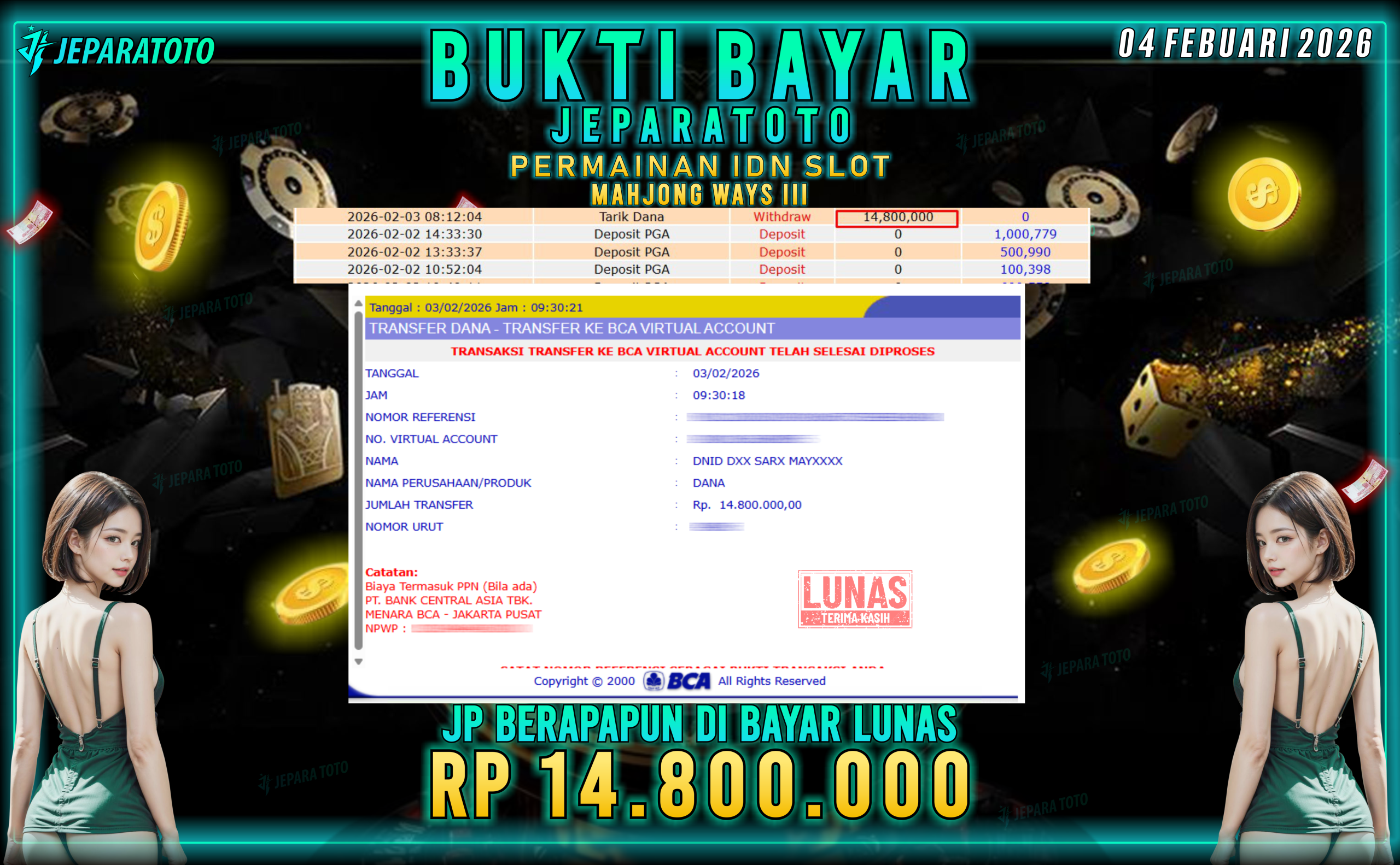 BUKTI KEMENANGAN MEMBER JEPARATOTO | MAHJONG WAYS 3