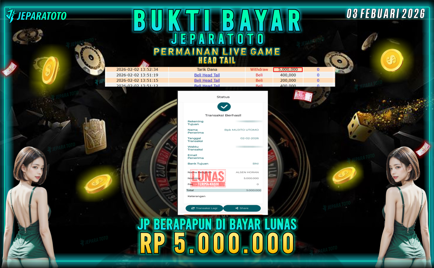 BUKTI KEMENANGAN MEMBER JEPARATOTO | HEAD TAIL