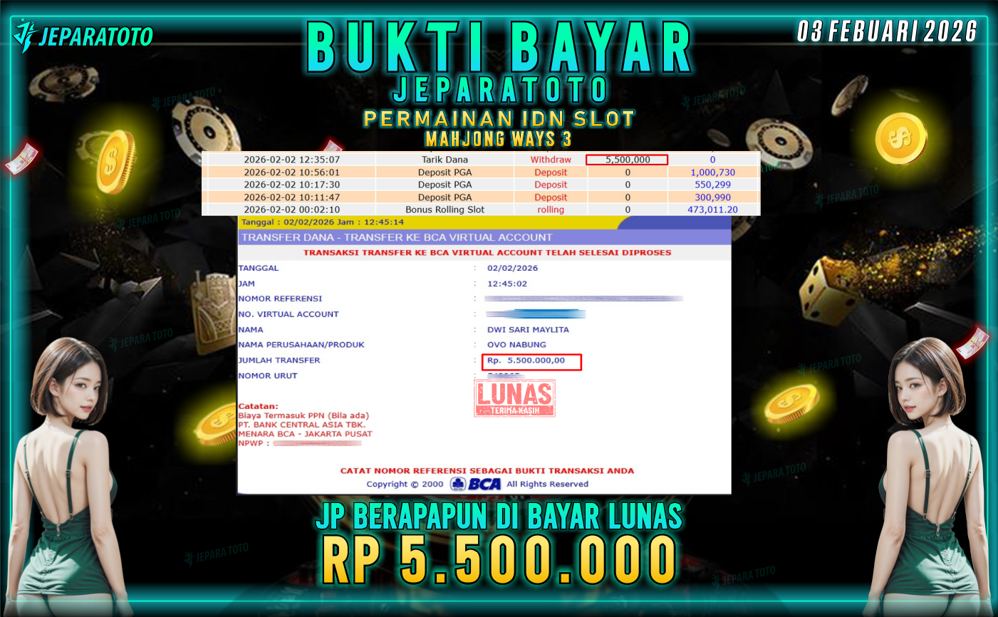 BUKTI KEMENANGAN MEMBER JEPARATOTO | MAHJONG WAYS 3