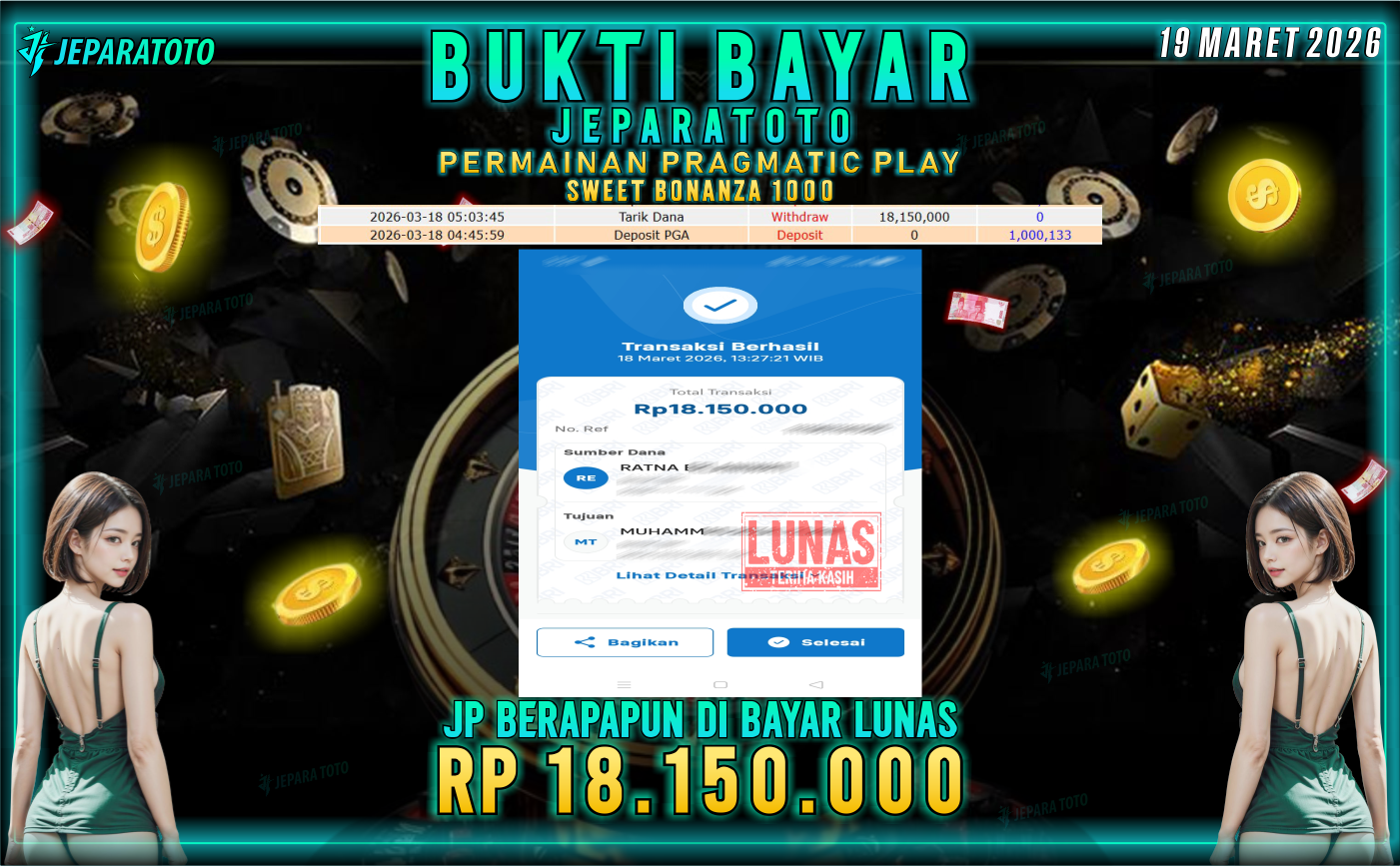 BUKTI KEMENANGAN MEMBER JEPARATOTO I SWEET BONANZA 1000