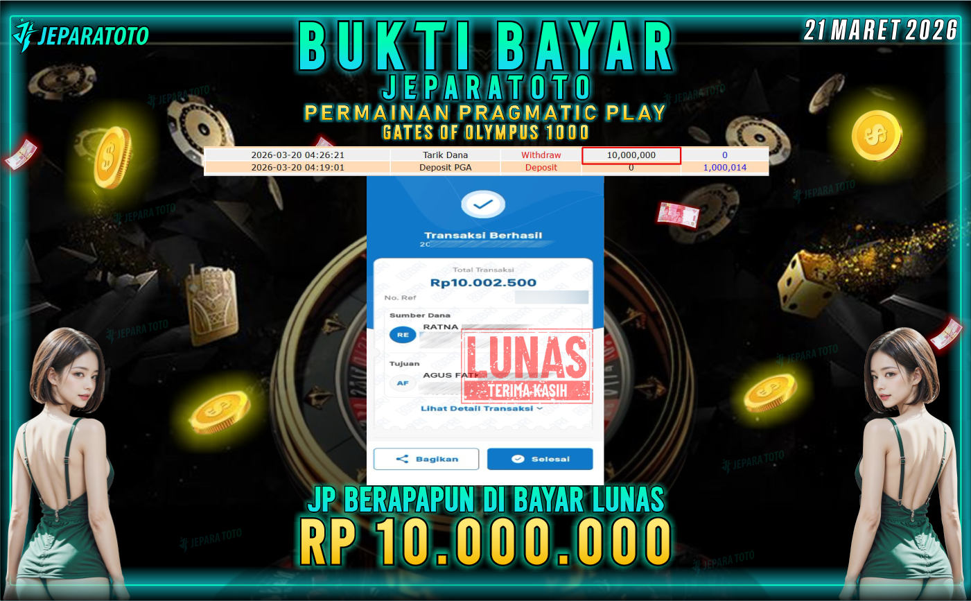 BUKTI KEMENANGAN MEMBER JEPARATOTO I I GATES OF OLYMPUS 1000