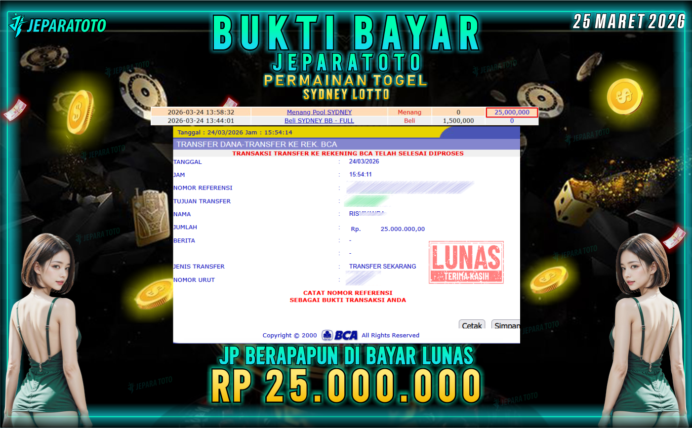 BUKTI KEMENANGAN MEMBER JEPARATOTO I  SYDNEY LOTTO