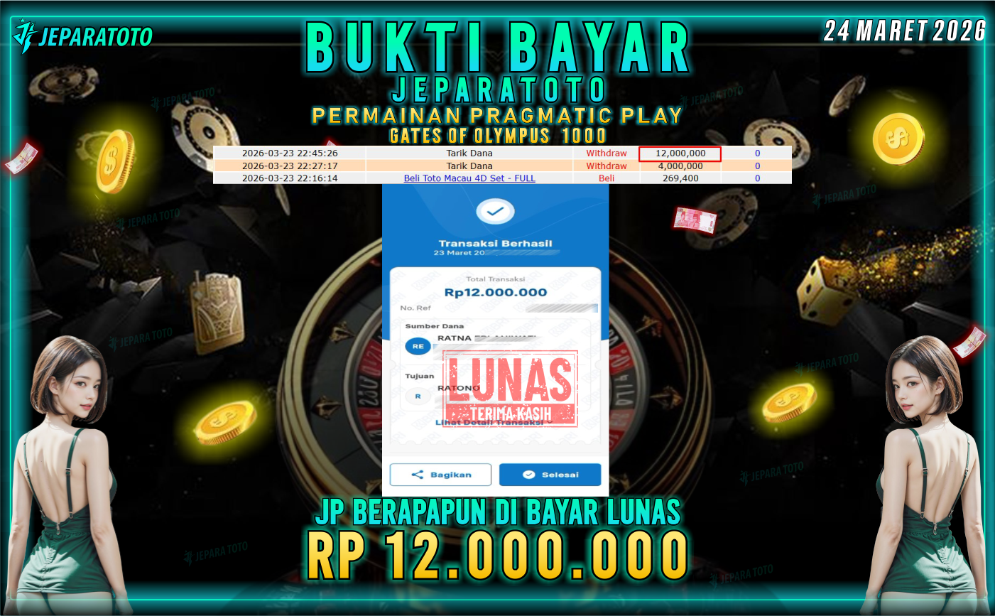 BUKTI KEMENANGAN MEMBER JEPARATOTO I  GATES OF OLYMPUS 1000