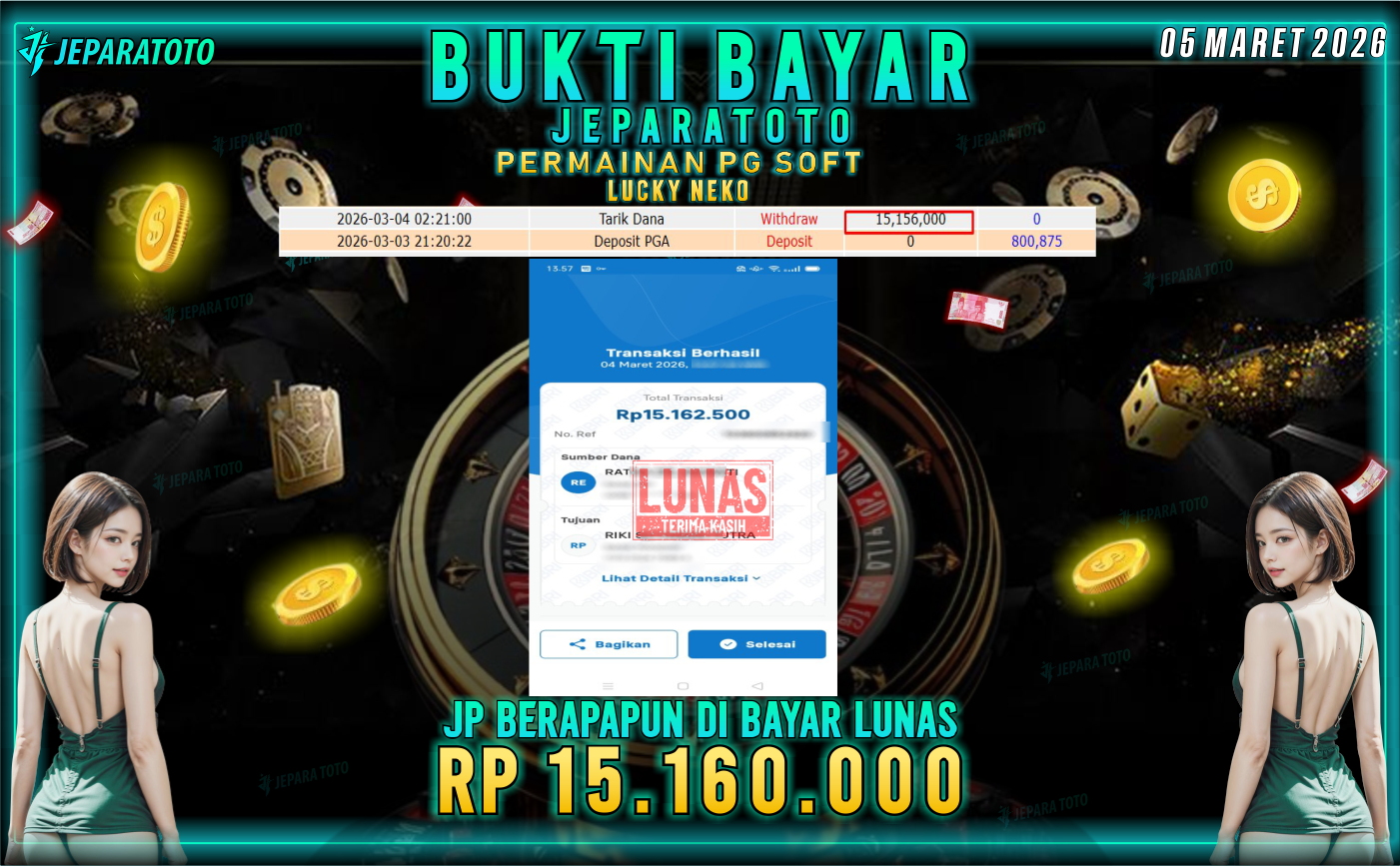 BUKTI KEMENANGAN MEMBER JEPARATOTO I LUCK NEKO