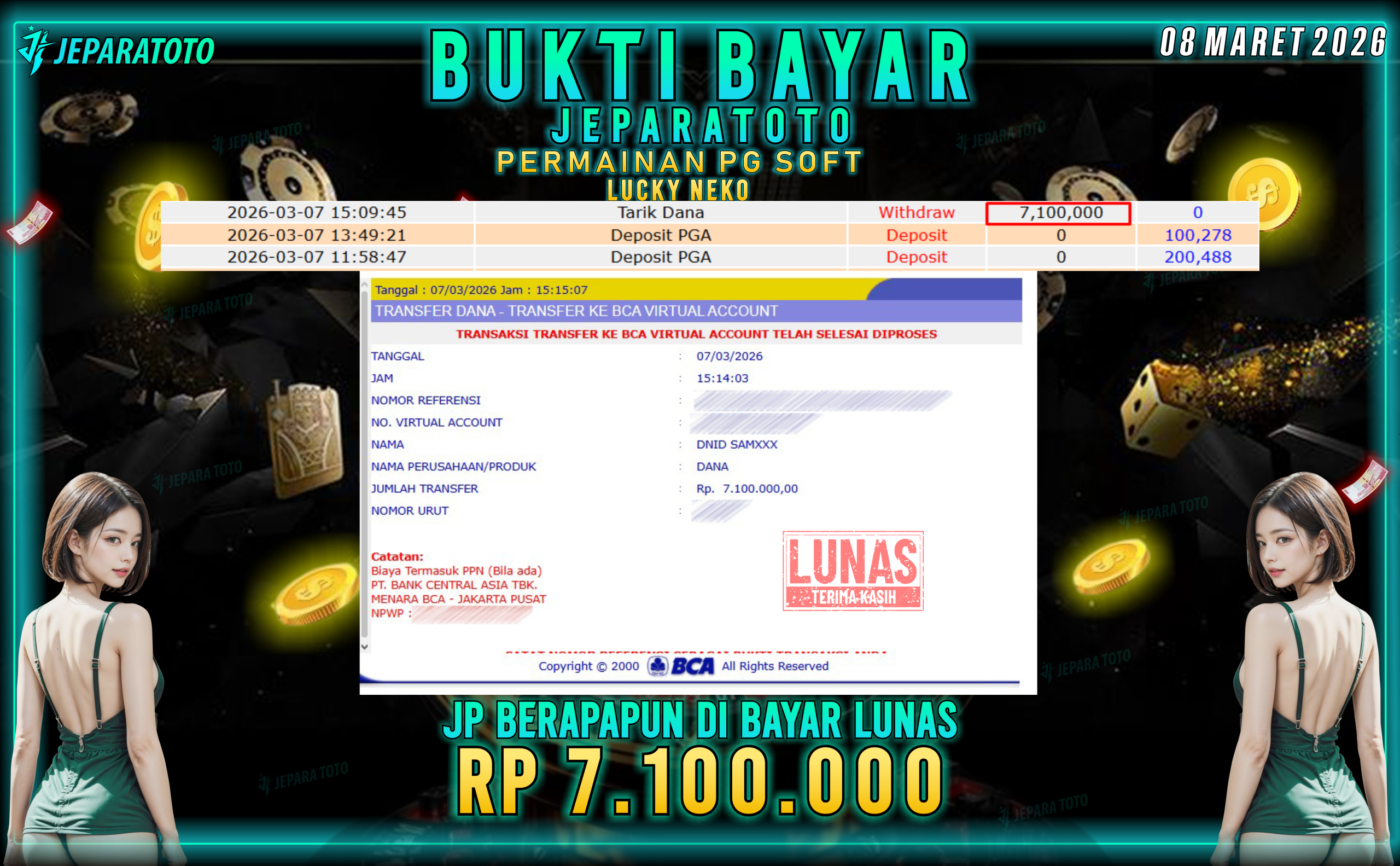 BUKTI KEMENANGAN MEMBER JEPARATOTO I LUCK NEKO