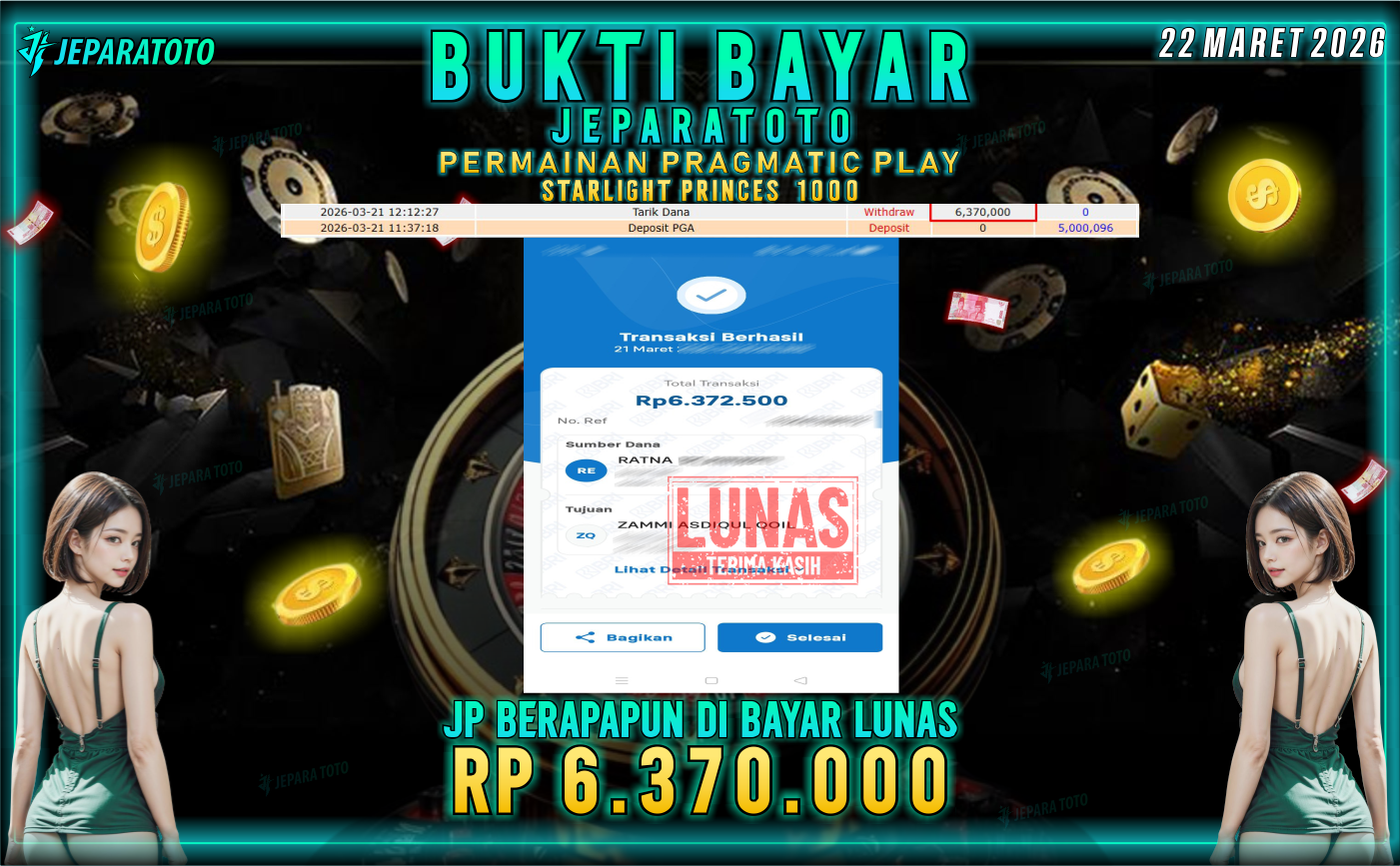 BUKTI KEMENANGAN MEMBER JEPARATOTO I  STARLIGHT PRINCES 1000