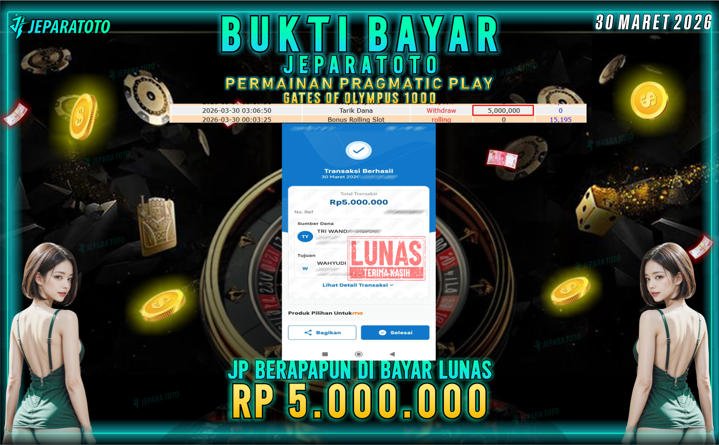 BUKTI KEMENANGAN MEMBER JEPARATOTO I GATES OF OLYMPUS 1000
