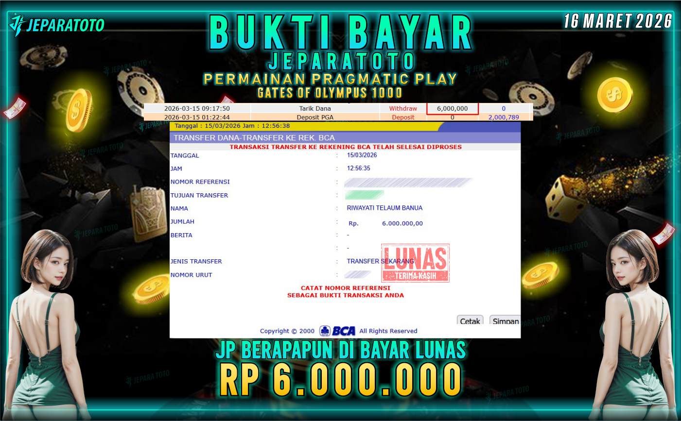 BUKTI KEMENANGAN MEMBER JEPARATOTO I GATES OF OLYMPUS 1000