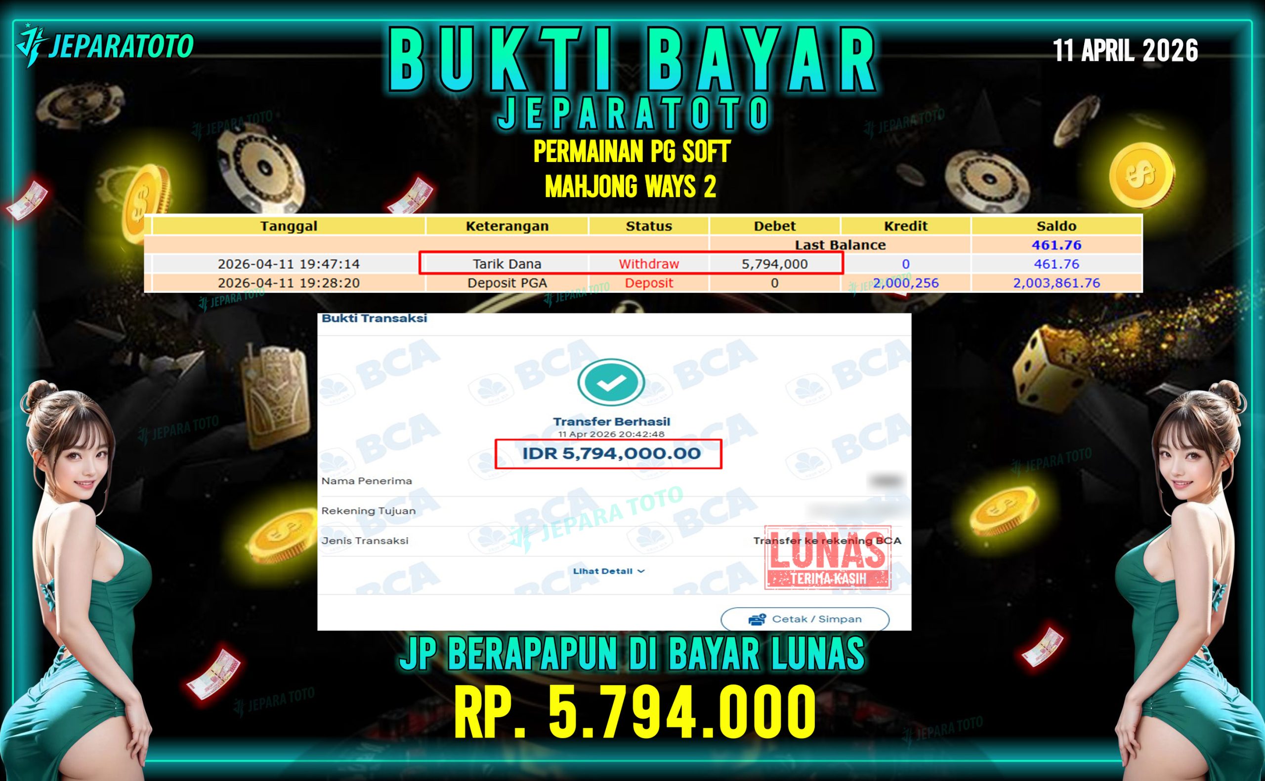 BUKTI KEMENANGAN MEMBER JEPARATOTO I MAHJONG WAYS 2