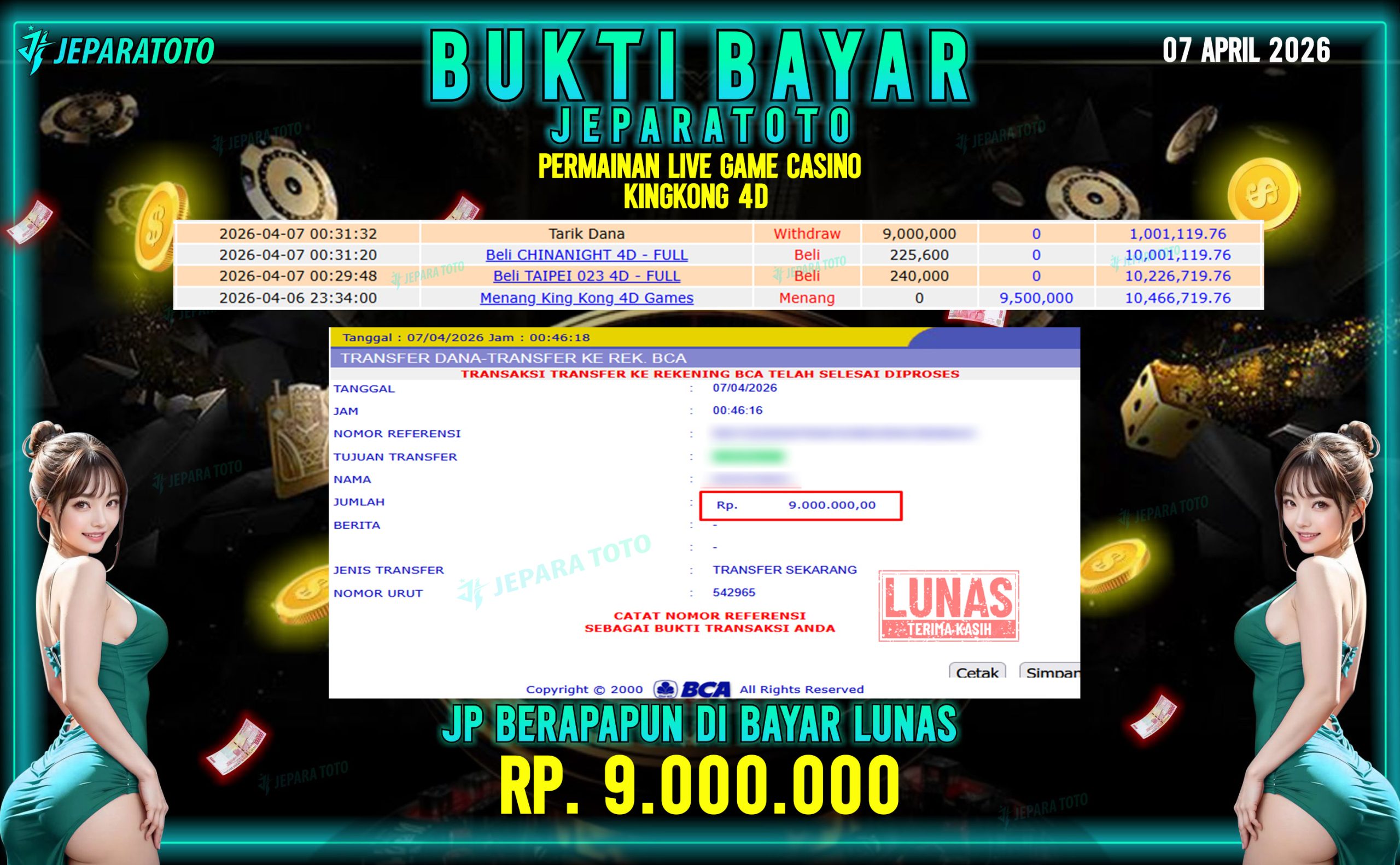 BUKTI KEMENANGAN MEMBER JEPARATOTO I KINGKONG 4D