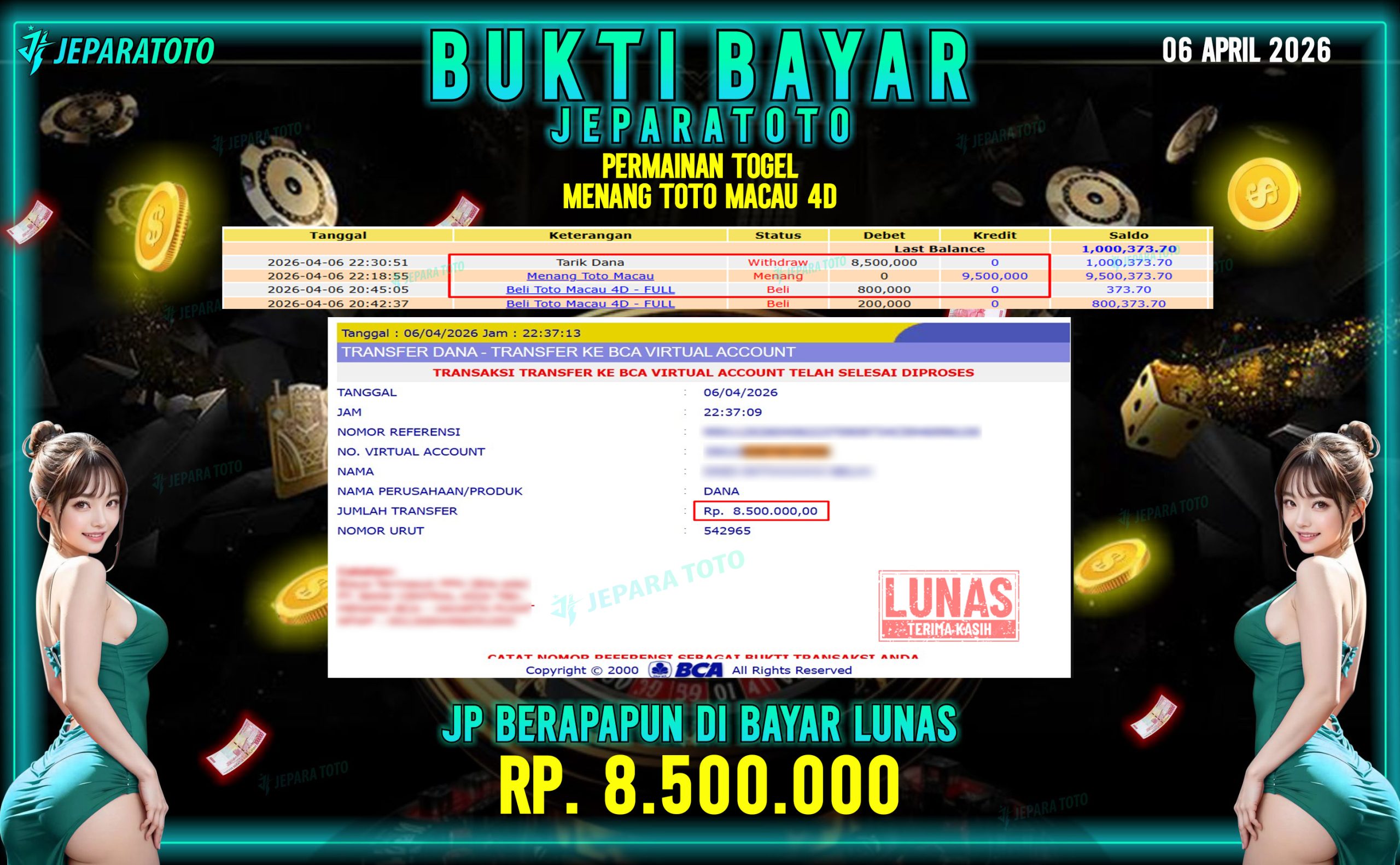 BUKTI KEMENANGAN MEMBER JEPARATOTO I TOTO MACAU 4D