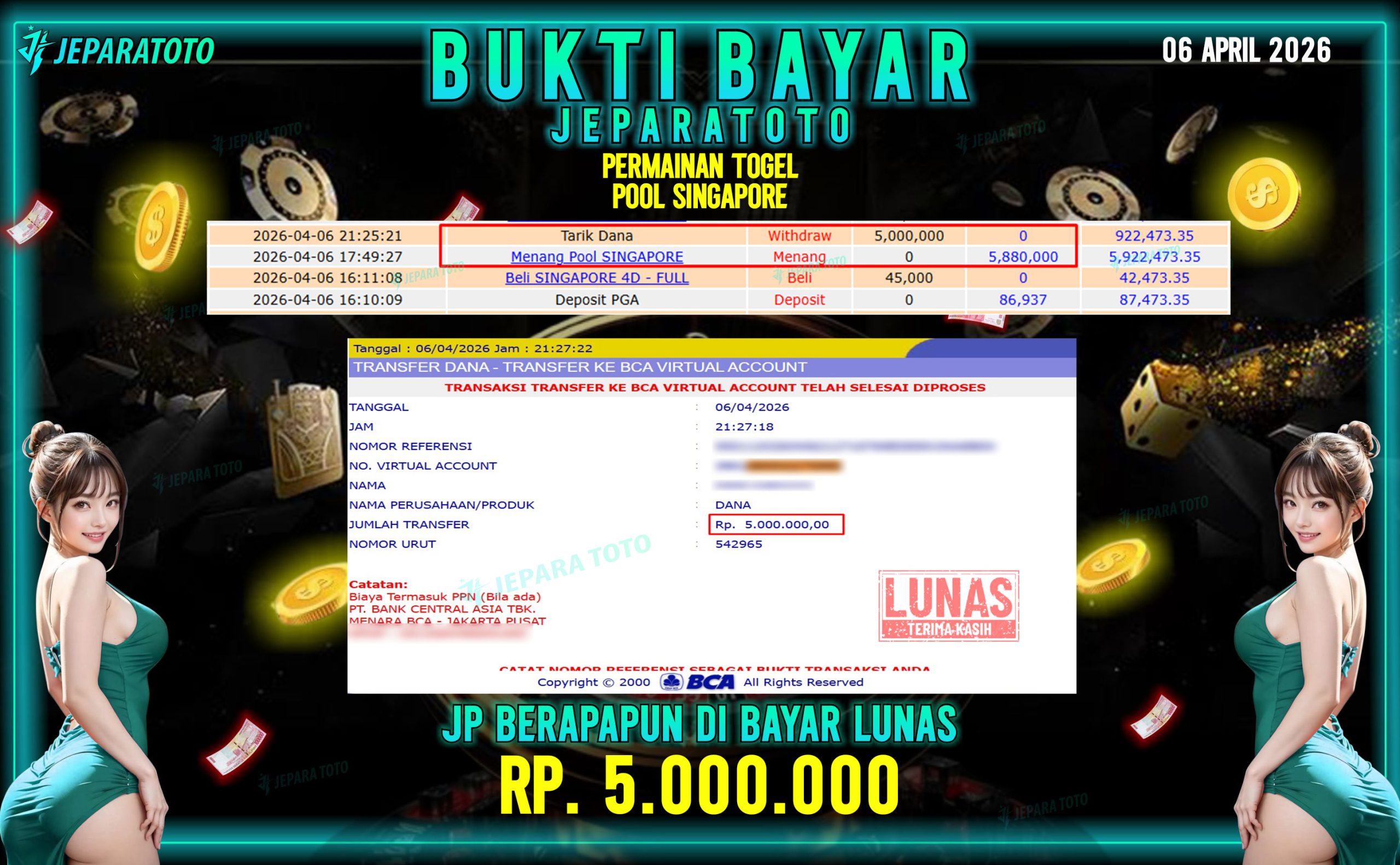 BUKTI KEMENANGAN MEMBER JEPARATOTO I SINGAPORE POOLS