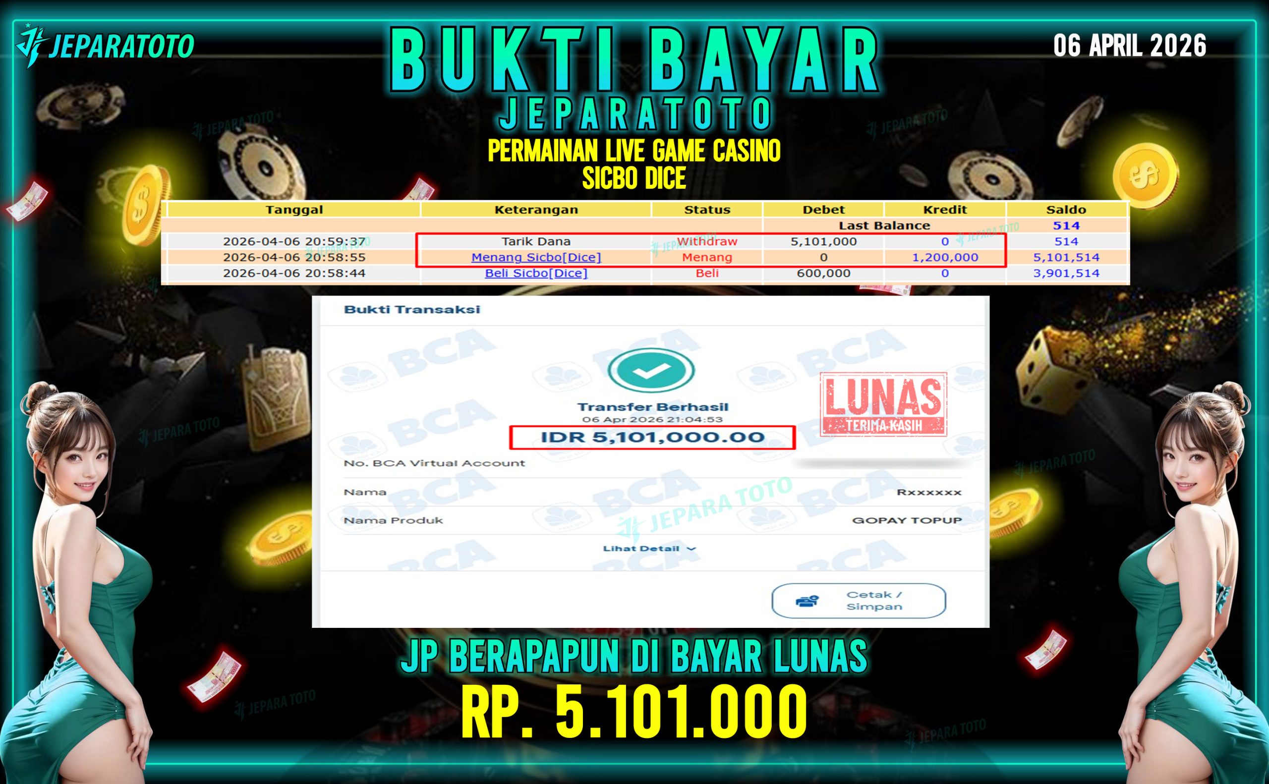 BUKTI KEMENANGAN MEMBER JEPARATOTO I SICBO DICE