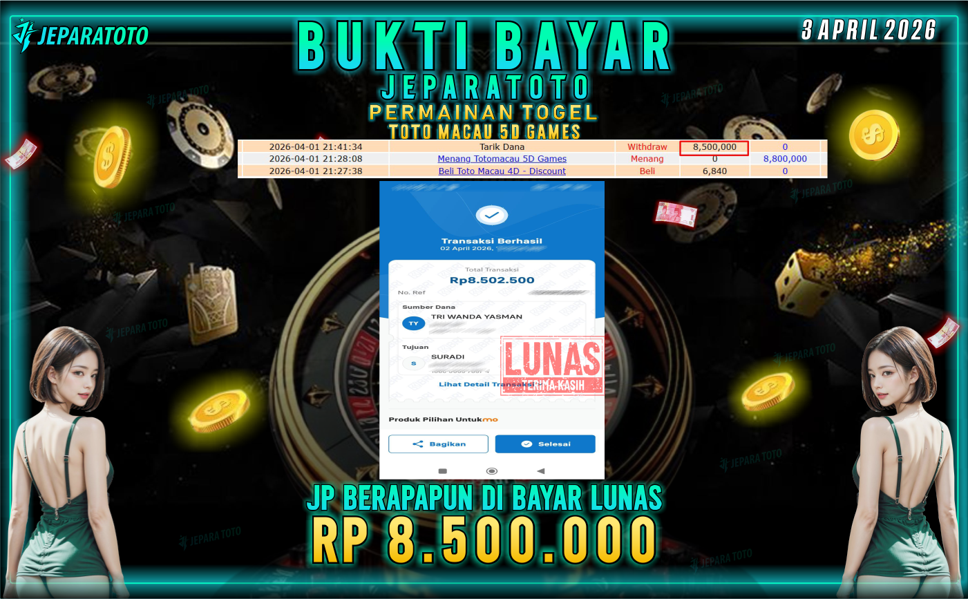 BUKTI KEMENANGAN MEMBER JEPARATOTO I TOTO MACAU 5D GAMES