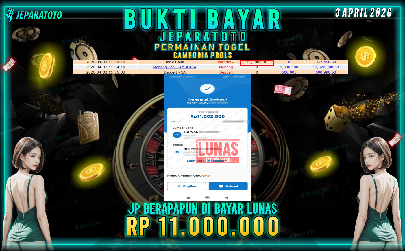 BUKTI KEMENANGAN MEMBER JEPARATOTO I CAMBODIA POOLS