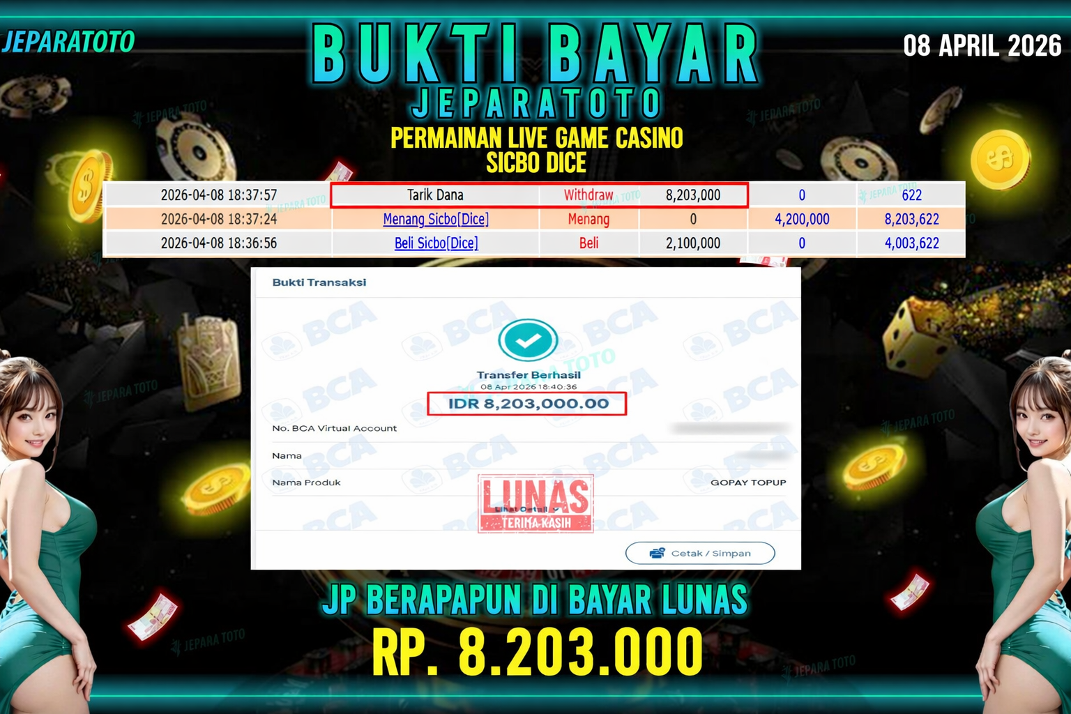 BUKTI KEMENANGAN MEMBER JEPARATOTO I SICBO DICE