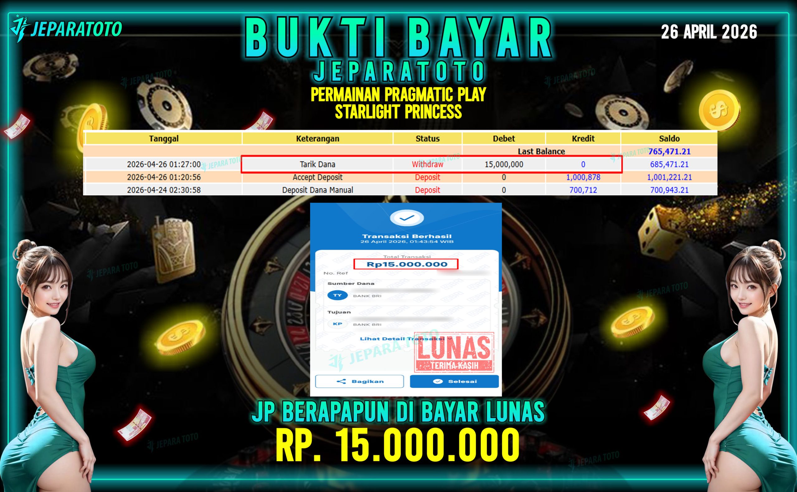 BUKTI KEMENANGAN MEMBER JEPARATOTO I STARLIGHT PRINCESS