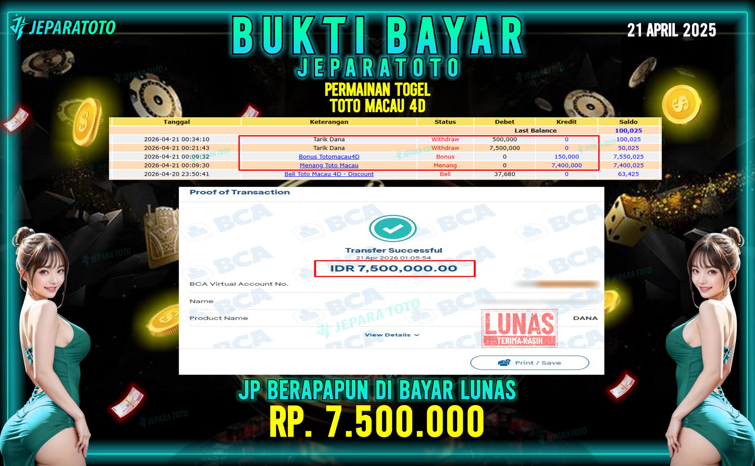 BUKTI KEMENANGAN MEMBER JEPARATOTO I TOTO MACAU 4D
