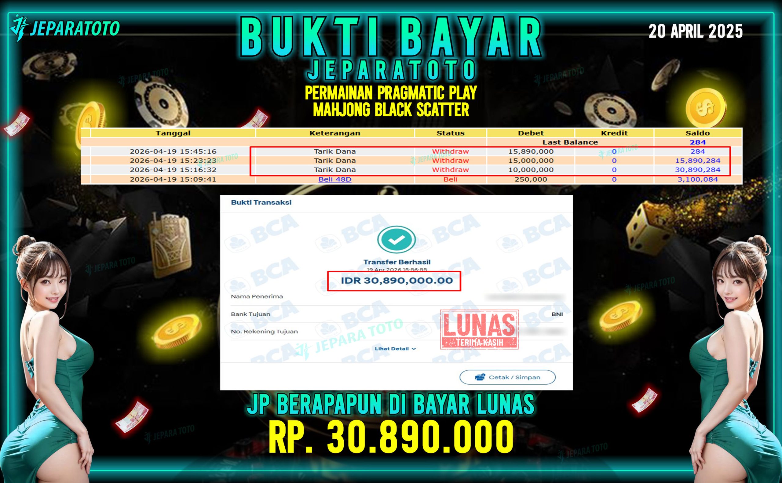 BUKTI KEMENANGAN MEMBER JEPARATOTO I MAHJONG BLACK SCATTER